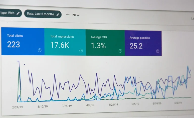 Website analytics dashboard on a screen